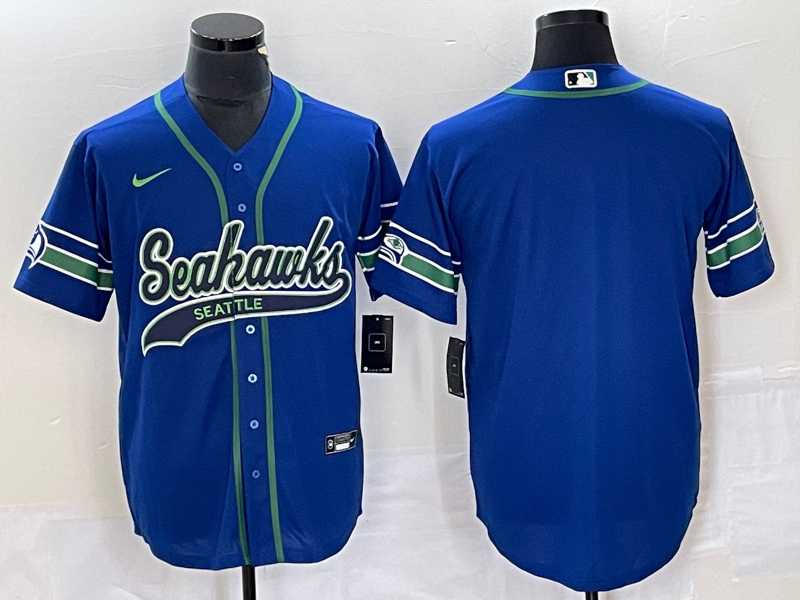 Men's Seattle Seahawks Blank Blue With Patch Cool Base Stitched Baseball Jersey